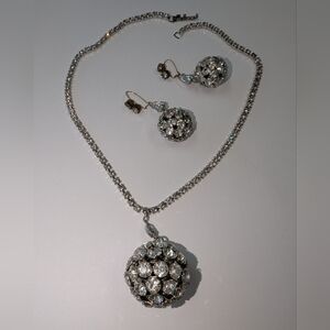 VTG UNSIGNED WEISS HUGE CRYSTAL DISCO BALL NECKLACE & EARRINGS